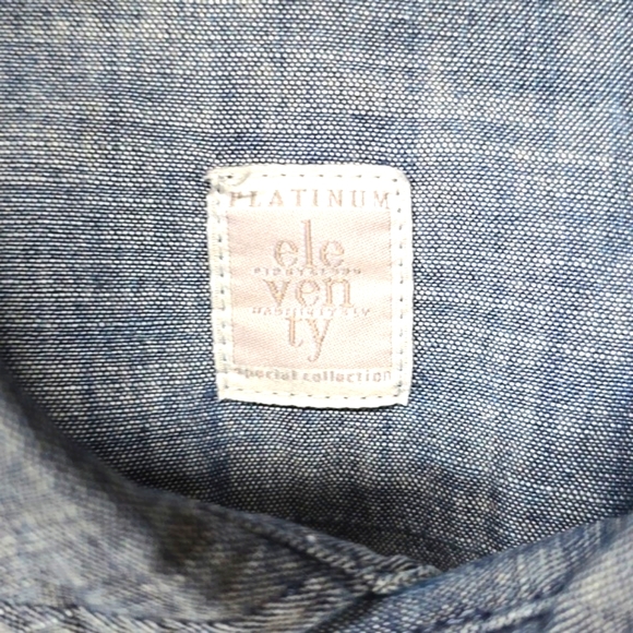 Eleventy Soft Denim Pleated Pintucj Mens Button Front Chambray tuxedo shirt M - Picture 2 of 11